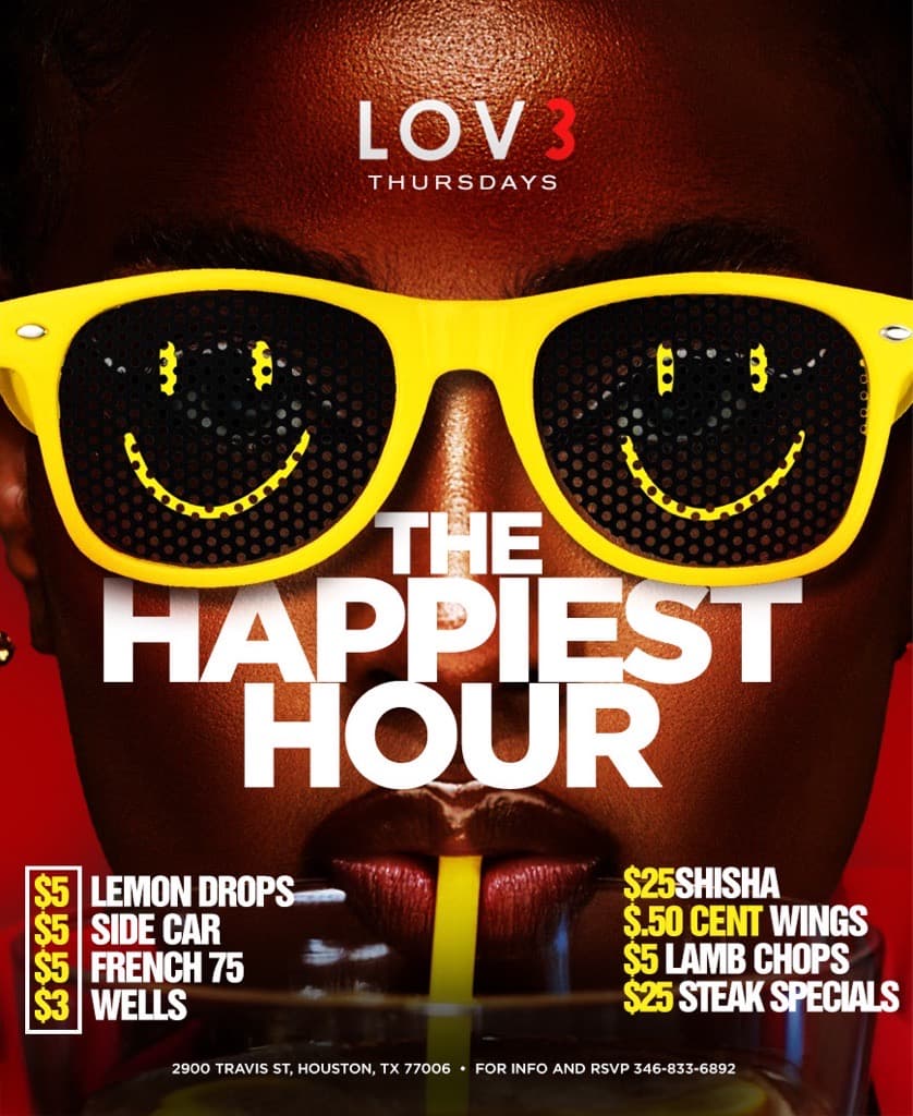 LOV3 HTX Happiest Hour flyer